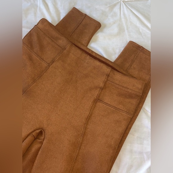 SPANX High-Waist Faux Suede Shapewear Leggings in Rich Caramel Color SIZE MEDIUM - Picture 10 of 13
